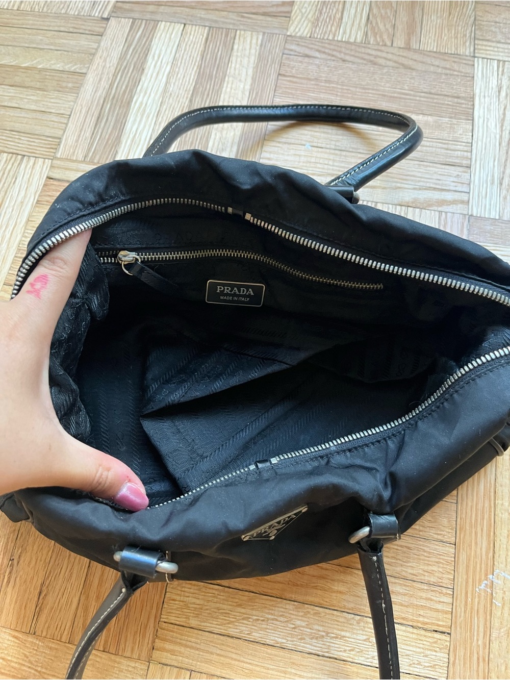 Vintage Prada Black Nylon Leather Handle Shoulder Bag – As Is - Picture 8 of 14